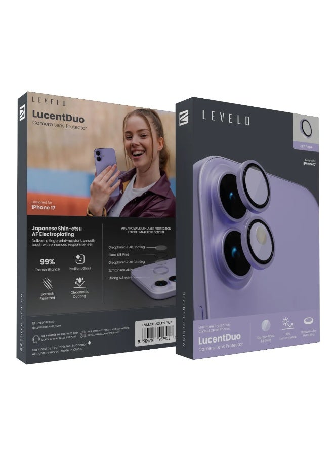 ليفيلو واقي عدسة iPhone 17 / واقي عدسة Lucent Duo مع نفاذية 99% / مقاوم للخدش / واقي عدسة مع 2x سبائك التيتانيوم - بنفسجي فاتح - Image 5