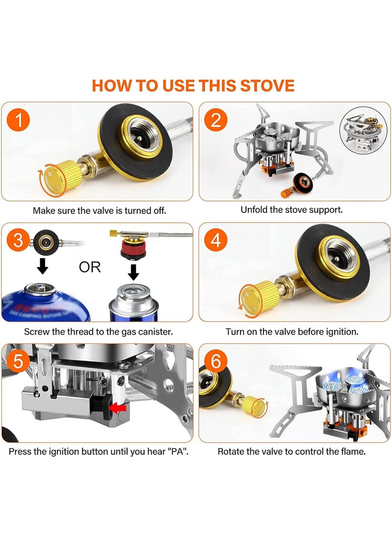 GO2CAMPS High Power Mini Foldable Camping Stove 6000W-Combo Pack with 500g Butane Screw Type Gas Cartridge – 3 Core Burner Heavy Duty Stainless Steel Portable Gas Stove for Camping, Hiking, Desert Trips, Backpacking,Travel, Fishing, Emergency Use Picnic & Outdoor Cooking - Image 4