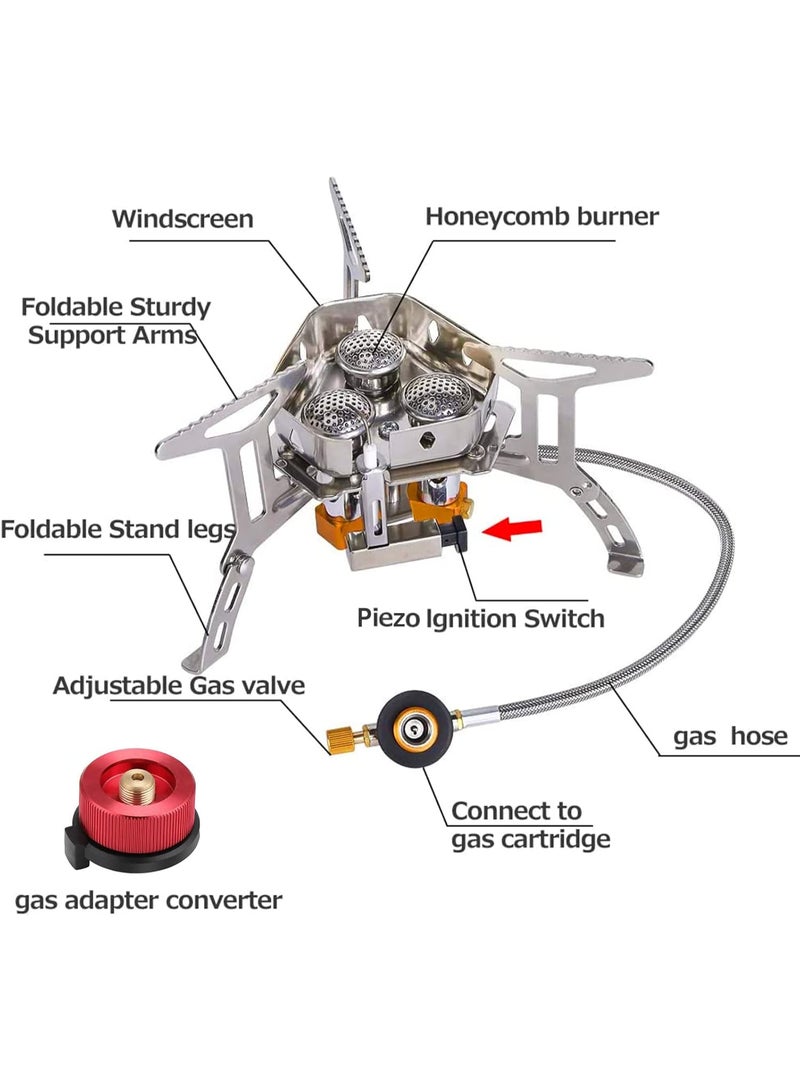 GO2CAMPS High Power Mini Foldable Camping Stove 6000W-Combo Pack with 500g Butane Screw Type Gas Cartridge – 3 Core Burner Heavy Duty Stainless Steel Portable Gas Stove for Camping, Hiking, Desert Trips, Backpacking,Travel, Fishing, Emergency Use Picnic & Outdoor Cooking - Image 3