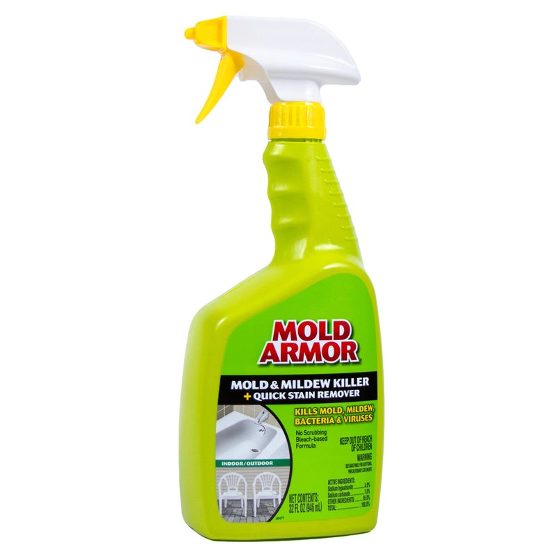 mold armor مُعَزِّز العفن - قاتل العفن والفطريات + مزيل البقع السريع، 32 أونصة، زجاجة رذاذ مزودة بزناد، يقضي على 99.9% من البكتيريا والفيروسات المنزلية، مثالي لإزالة العفن والفطريات في الحمام - Image 1