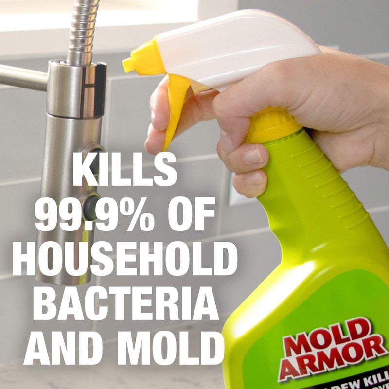 mold armor مُعَزِّز العفن - قاتل العفن والفطريات + مزيل البقع السريع، 32 أونصة، زجاجة رذاذ مزودة بزناد، يقضي على 99.9% من البكتيريا والفيروسات المنزلية، مثالي لإزالة العفن والفطريات في الحمام - Image 5