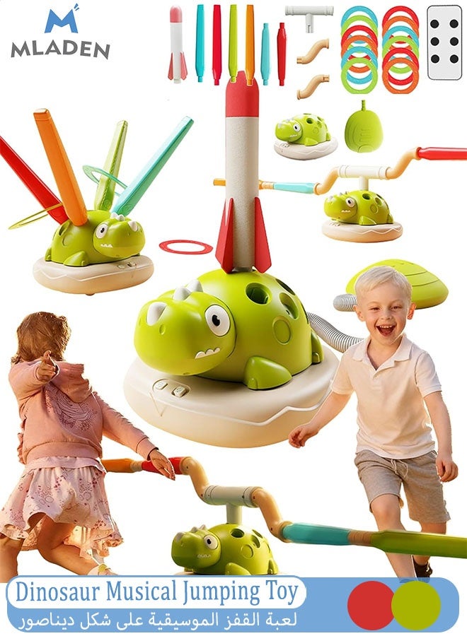 MLADEN 3-In-1 Dinosaur Kids Outdoor Toys Musical Jump,Toss Ring and Stomping Rocket Launcher Toy for Kids,Sports & Outdoors Toys for Kids Ages 4-8, for Boys & Girls - Image 1