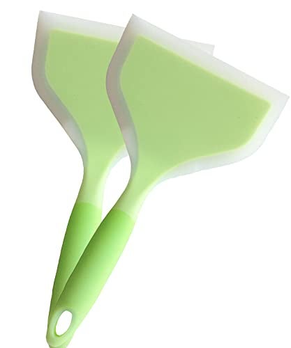 Minchsrin 2 Pack Of Silicone Spatula Set For Nonstick Cookware Flat Wide Pancake Spatula Food Turner Heat Resistant Kitchen Omlet Flipper For Egg Tamales Pizza (Green) - Image 5
