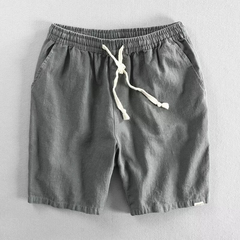 Summer Linen Short Pants Mens Loose Khaki Casual Breathable Cotton Brick red  - Image 2