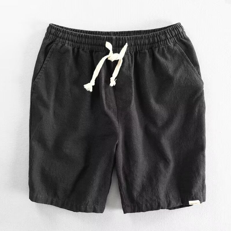 Summer Linen Short Pants Mens Loose Khaki Casual Breathable Cotton Brick red  - Image 4