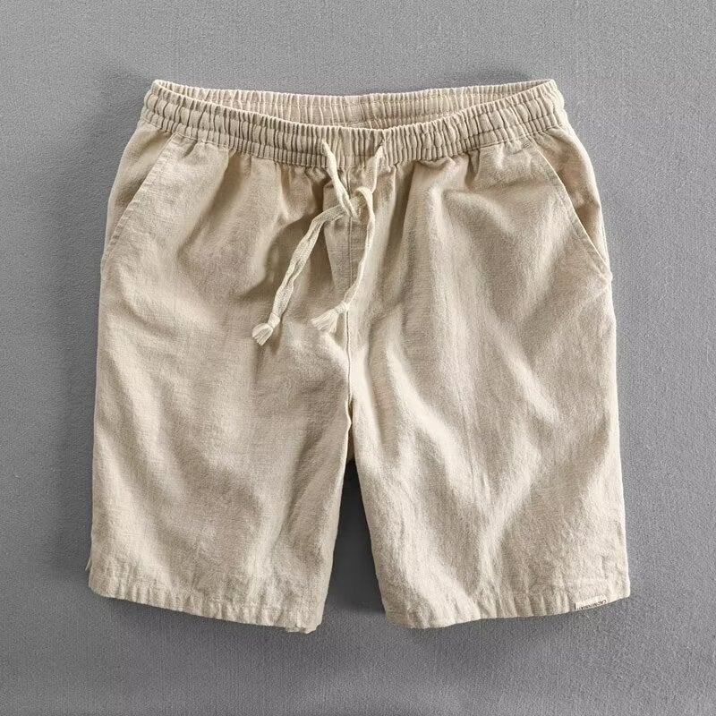 Summer Linen Short Pants Mens Loose Khaki Casual Breathable Cotton Brick red  - Image 5