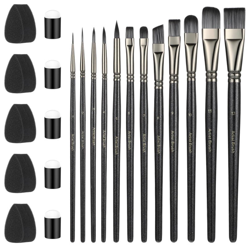 Tweruna 22 PCS Face Paint Brushes and Sponges Set Face Painting Brushes for Acrylic Painting Watercolor Oil Gouache for Chrismas Halloween Cosplay Party - Image 2
