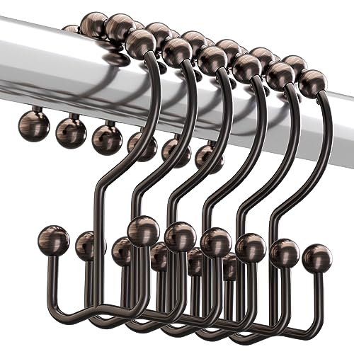 Titanker Shower Curtain Hooks Rings RustResistant Metal Double Glide Shower Hooks for Bathroom Shower Rods Curtains Set of 12 Hooks  Bronze