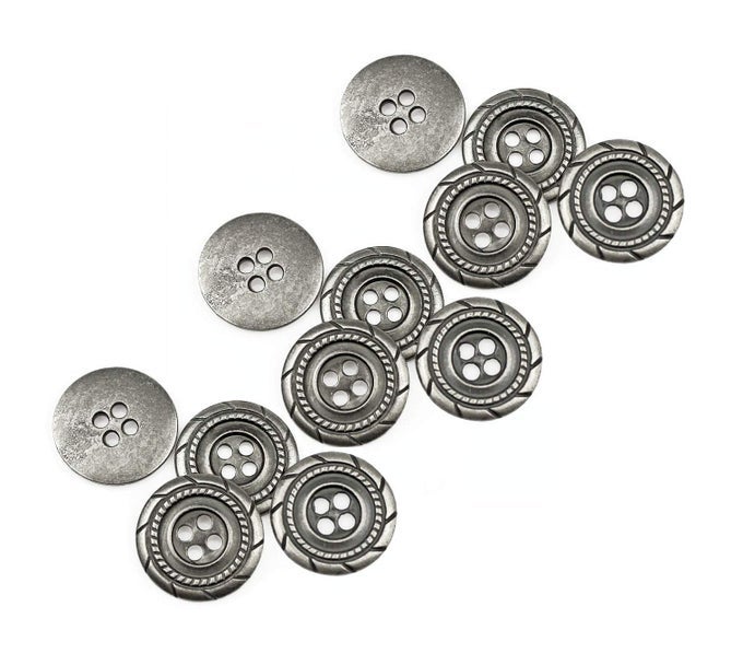 12 PCS ANTIQUE BRAIDED PATTERN METAL FLAT BUTTONS 4HOLE CRAFT FOR DIYS SEWING EMBELLISHMENT ANTIQUE SILVER25MM