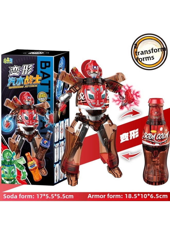Children's Deformation Toys Soda Samurai Cans Cola Drinks Bottled Robot Boy Puzzle King Kong 3 Years Old 6-Color:Red - Soda Transformation Warrior - Image 1
