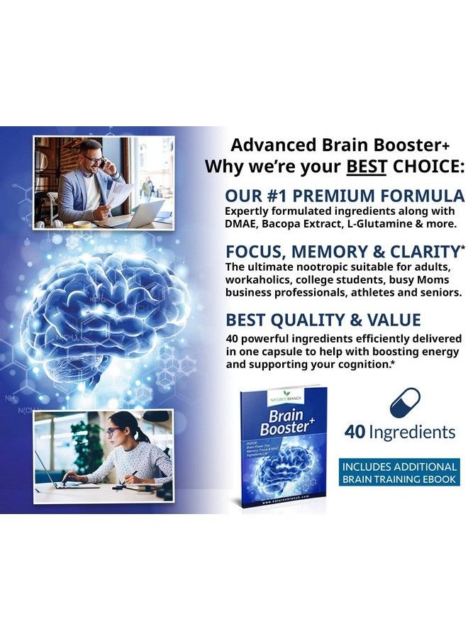 Nature's Branch - Advanced Brain Booster Supplements 40 Ingredients Memory Focus & Clarity Vitamins Plus Ebook Boost Energy Elevate Brain Function Nootropic Power Support With Dmae 60 Brain Health Formula Pills - Image 1