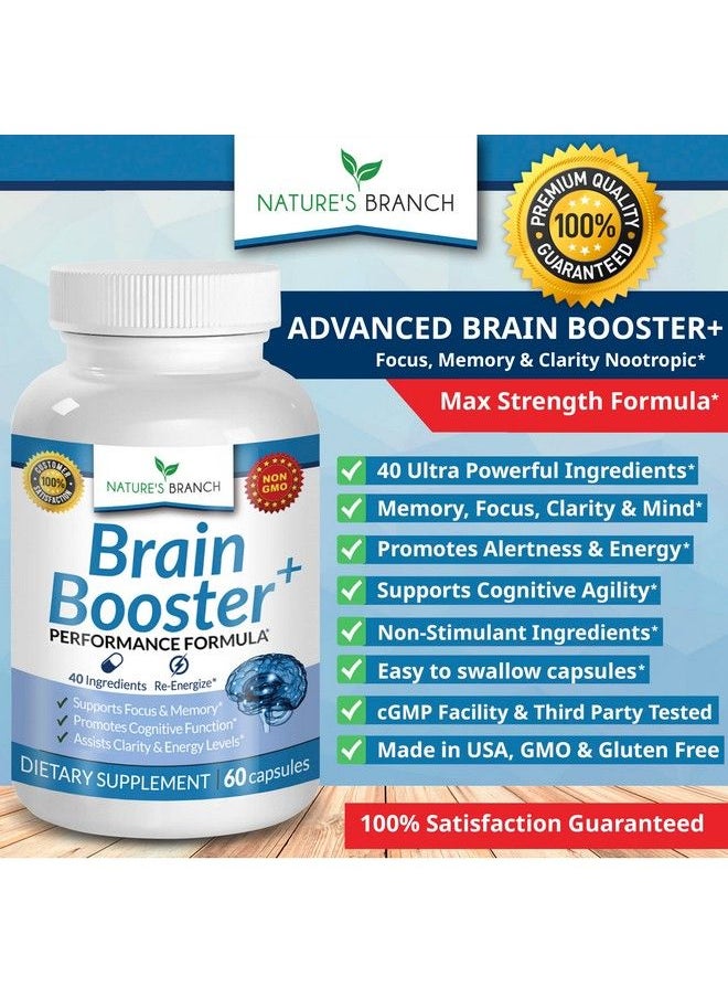 Nature's Branch - Advanced Brain Booster Supplements 40 Ingredients Memory Focus & Clarity Vitamins Plus Ebook Boost Energy Elevate Brain Function Nootropic Power Support With Dmae 60 Brain Health Formula Pills - Image 1