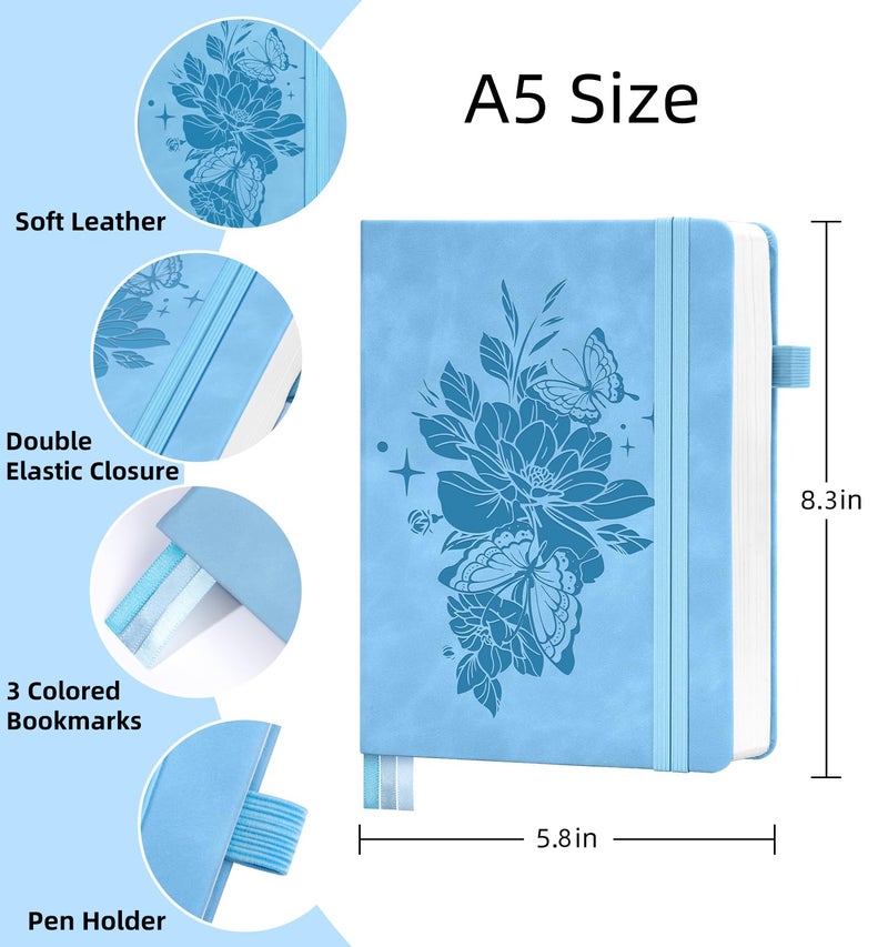 ALKALO Lined Journal Notebook 365 Pages, A5 Leather Journals for Writing Women & Men, Hardcover Notebook with 100GSM Thick Paper, Daily Journal Notebook for Travel, Work, School, Note Taking, College Ruled - Image 2