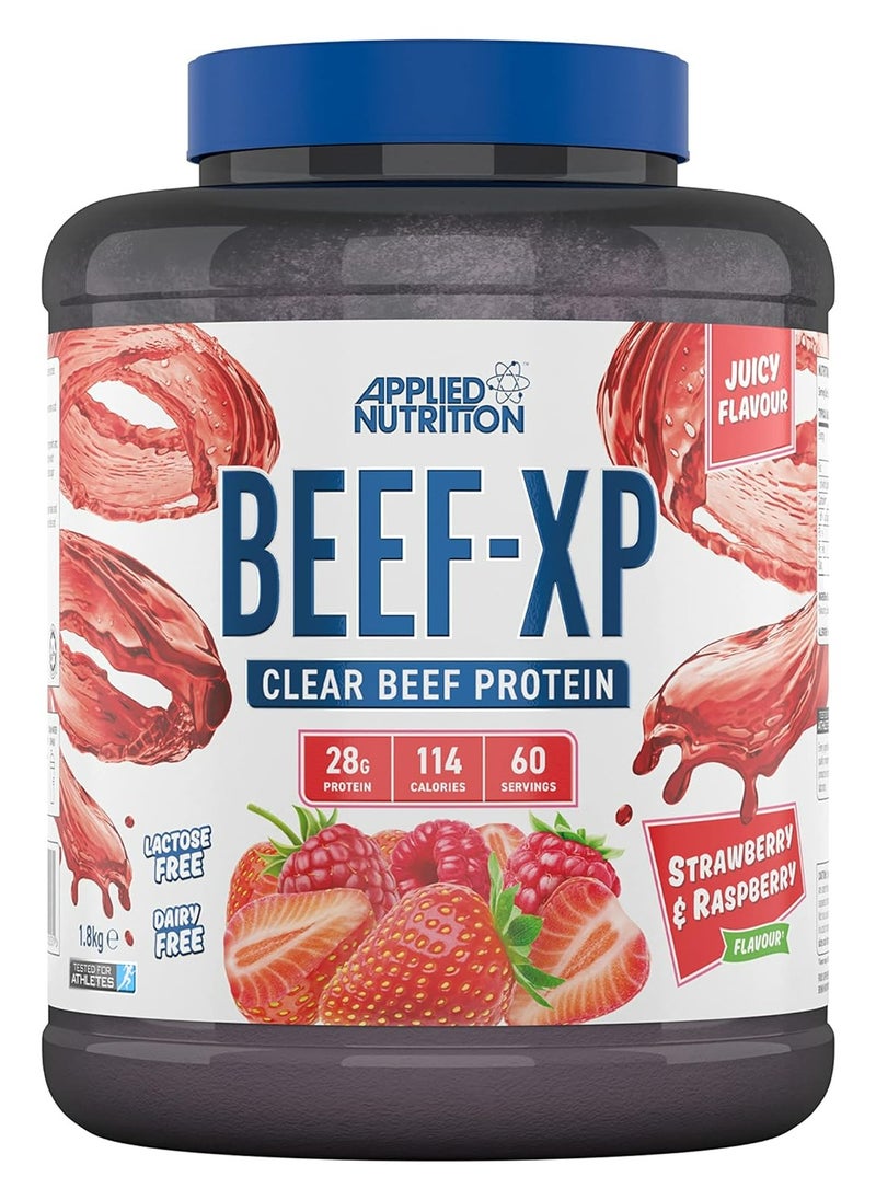 Applied Nutrition - Applied Nutrition Beef XP - Clear Hydrolysed Beef Protein Isolate, Fruit Juice Style, Dairy Free Beef Protein Powder, Lactose Free, Zero Sugar, Low Fat, 1.8kg - 60 Servings (Strawberry & Raspberry) - Image 1