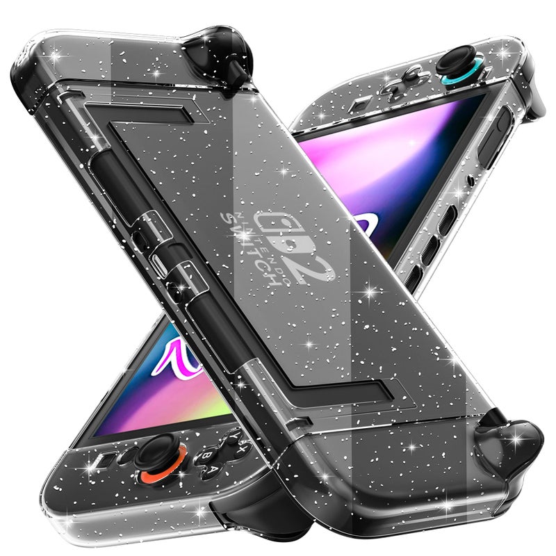 FANPL [Improved Easy Dockable Version] Clear Glitter Case for Nintendo Switch 2, FANPL Protective Cover for Switch 2 and JoyCon Controller - Strong and Durable, Not Easy to Fall Off - Image 1