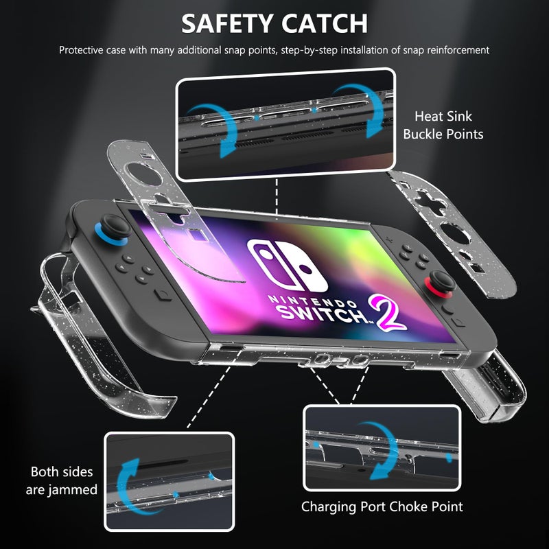 FANPL [Improved Easy Dockable Version] Clear Glitter Case for Nintendo Switch 2, FANPL Protective Cover for Switch 2 and JoyCon Controller - Strong and Durable, Not Easy to Fall Off - Image 3