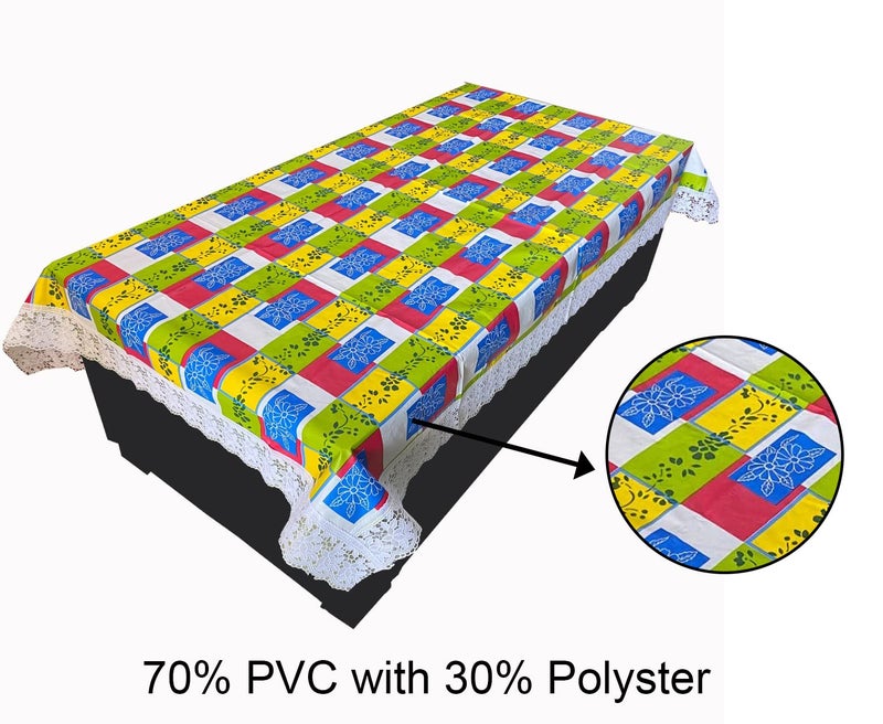 Konvio Kitchen PVC Plastic Printed Rectangular Table Cover for Home Dining Table | Heat-Resistant, Waterproof, Washable & Anti Slip 4 Seater Table Cover - Multicolour Floral Design, 40x60 Inches. - Image 2