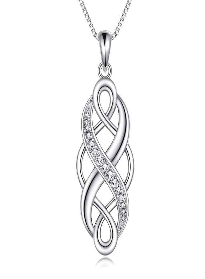 YFN Celtic Knot Necklace Created Opal Pendant Sterling Silver Infinity Love Jewellery (Celtic Necklace with White Cz) - Image 1