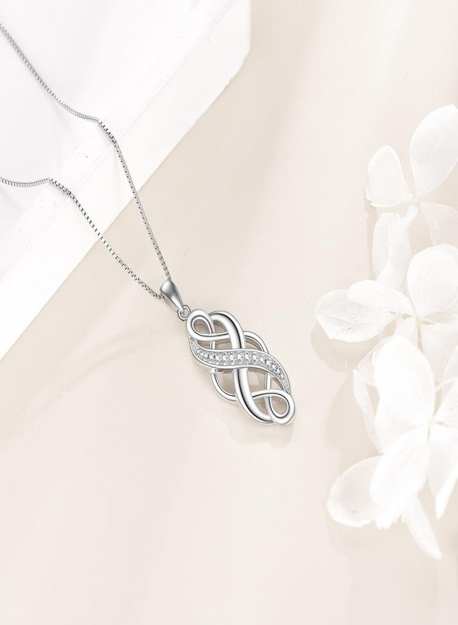YFN Celtic Knot Necklace Created Opal Pendant Sterling Silver Infinity Love Jewellery (Celtic Necklace with White Cz) - Image 4