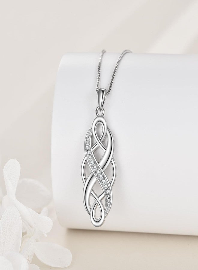 YFN Celtic Knot Necklace Created Opal Pendant Sterling Silver Infinity Love Jewellery (Celtic Necklace with White Cz) - Image 3