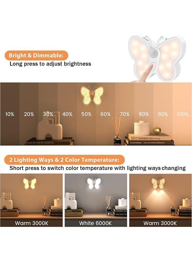 يالونج 2 مجموعة من مصابيح ليلية قابلة للتعتيم مع مستشعر حركة، مصابيح ليلية متصلة بالحائط، تصميم فراشة قابلة للتعتيم، سطوع قابل للتعديل 3 درجات حرارة ألوان، مصابيح ذكية لغرفة نوم الأطفال والحمام والممر والمطبخ والسلالم - Image 2