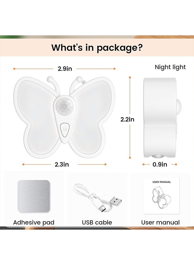 يالونج 2 مجموعة من مصابيح ليلية قابلة للتعتيم مع مستشعر حركة، مصابيح ليلية متصلة بالحائط، تصميم فراشة قابلة للتعتيم، سطوع قابل للتعديل 3 درجات حرارة ألوان، مصابيح ذكية لغرفة نوم الأطفال والحمام والممر والمطبخ والسلالم - Image 5