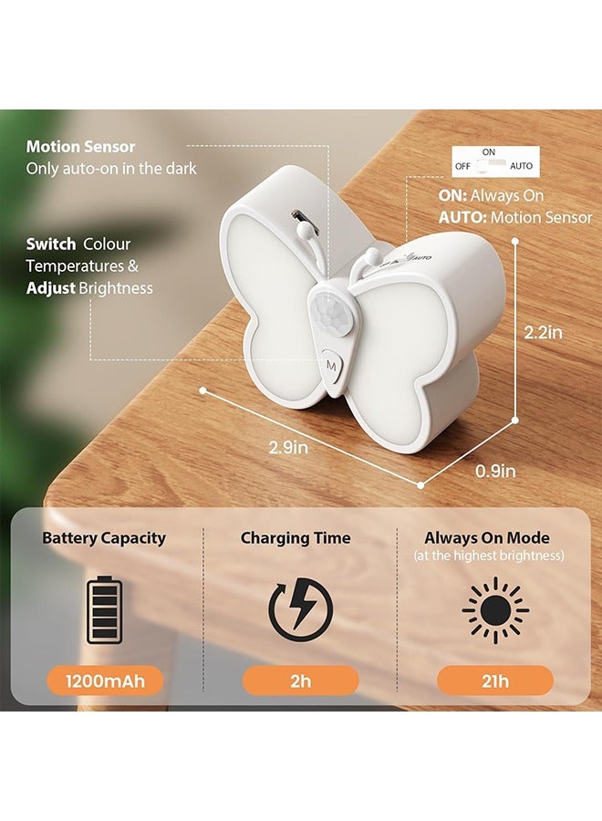 يالونج 2 مجموعة من مصابيح ليلية قابلة للتعتيم مع مستشعر حركة، مصابيح ليلية متصلة بالحائط، تصميم فراشة قابلة للتعتيم، سطوع قابل للتعديل 3 درجات حرارة ألوان، مصابيح ذكية لغرفة نوم الأطفال والحمام والممر والمطبخ والسلالم - Image 4