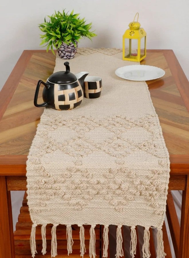 pepme Knitted Tufted Table Runner Diamonds, Off-White, 14x64 - Image 1
