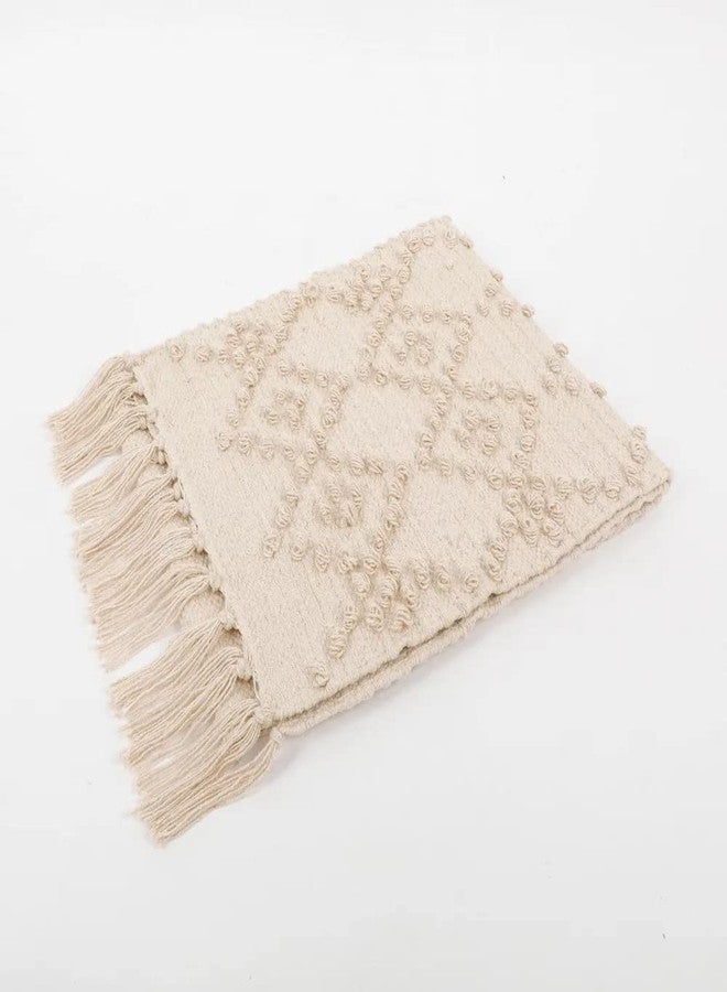 pepme Knitted Tufted Table Runner Diamonds, Off-White, 14x64 - Image 3