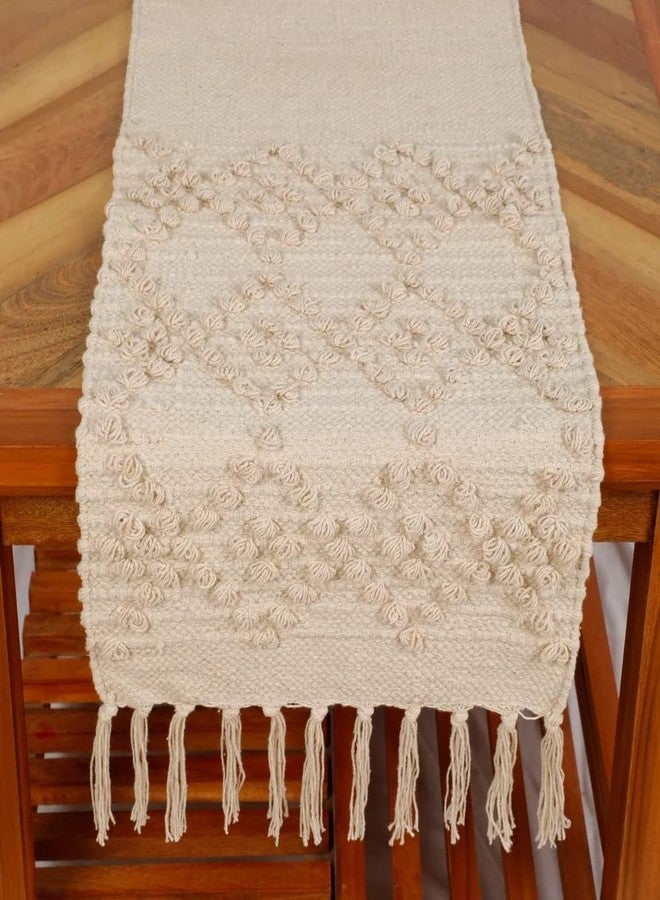 pepme Knitted Tufted Table Runner Diamonds, Off-White, 14x64 - Image 2