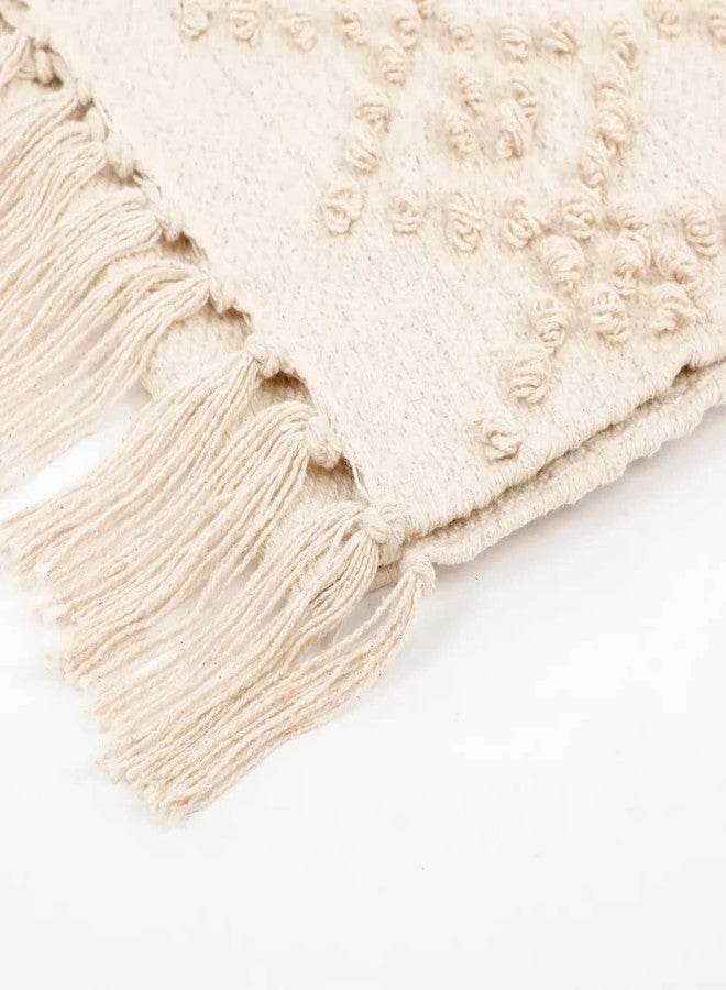 pepme Knitted Tufted Table Runner Diamonds, Off-White, 14x64 - Image 4