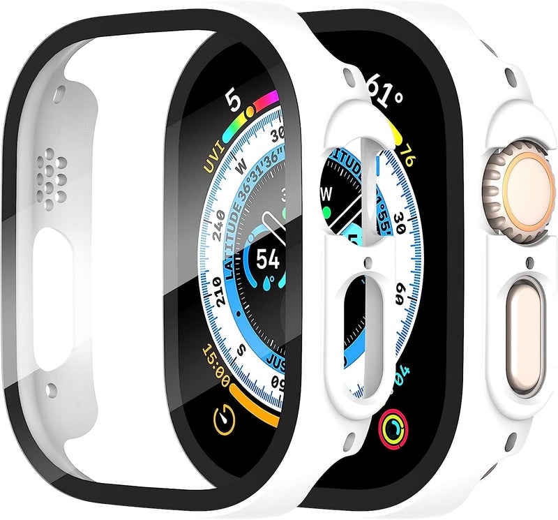NEXT STORE Apple Watch Ultra 49mm Tempered Glass Screen Protector, Ultra-Thin Hard PC Case, Shockproof All-Around Protective Cover, White - Image 2