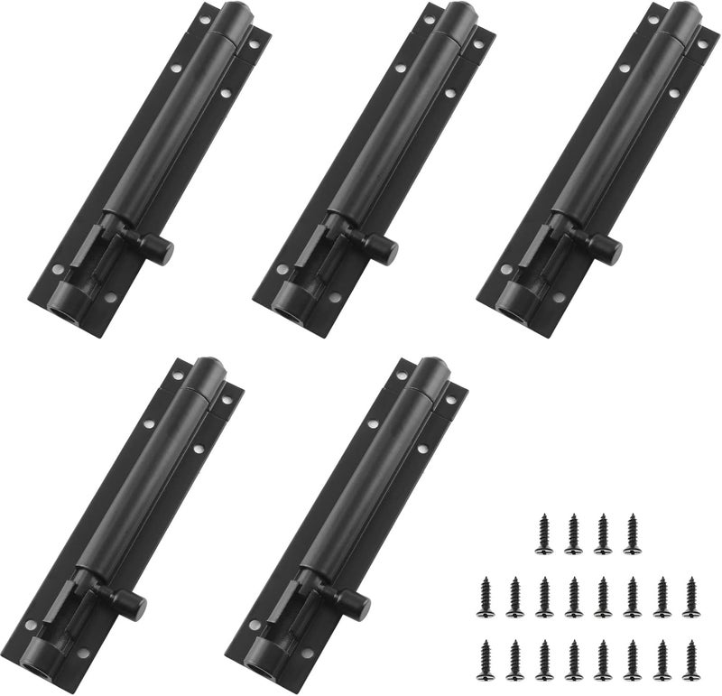 BokWin 5Pcs Black Slide Bolt Latch Lock 4 Inch Black Heavy Duty Barrel Bolt Lock Aluminium Alloy Slide Bolt Latch Security Door Latch Lock for Home Yard Garden(Include Screws) - Image 1