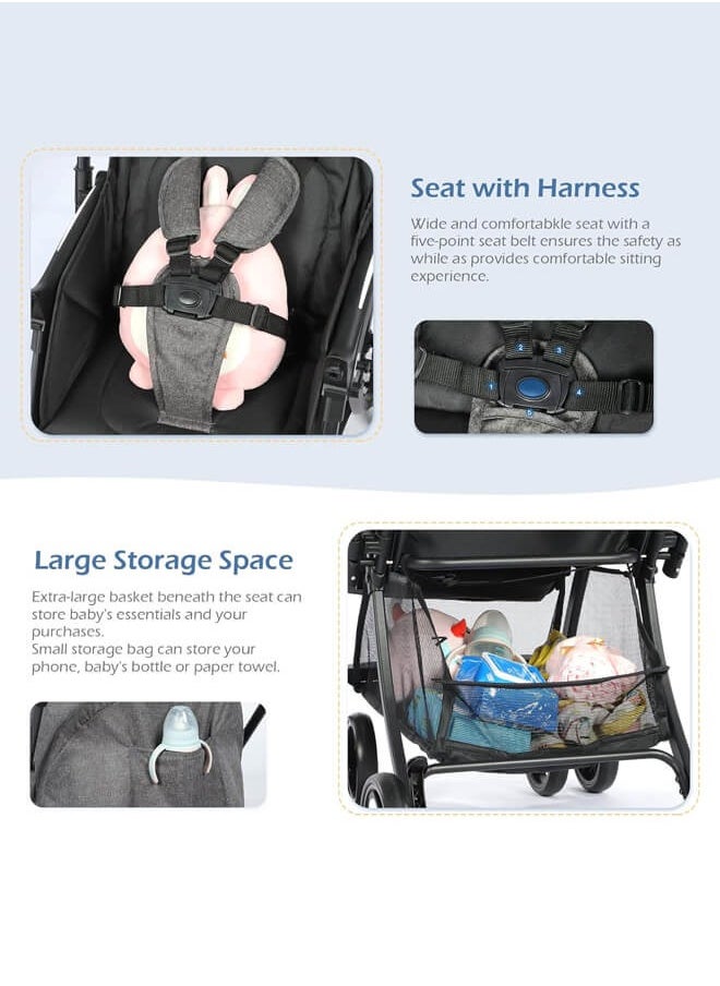 Riolio - Two-Way Baby Stroller | Excellent Shock Absorber | Front and Parent Facing | Large Canopy and Seat | 5-Point Harness | Cup Holder | Large Basket | Quick Folding | 0-36 Months |Grey - Image 1
