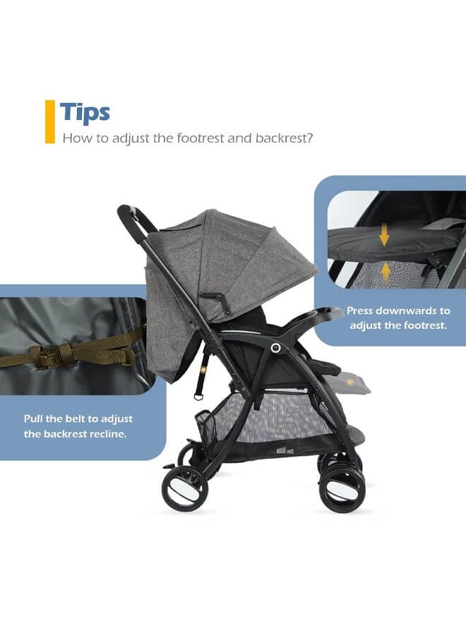 Riolio - Two-Way Baby Stroller | Excellent Shock Absorber | Front and Parent Facing | Large Canopy and Seat | 5-Point Harness | Cup Holder | Large Basket | Quick Folding | 0-36 Months |Grey - Image 1