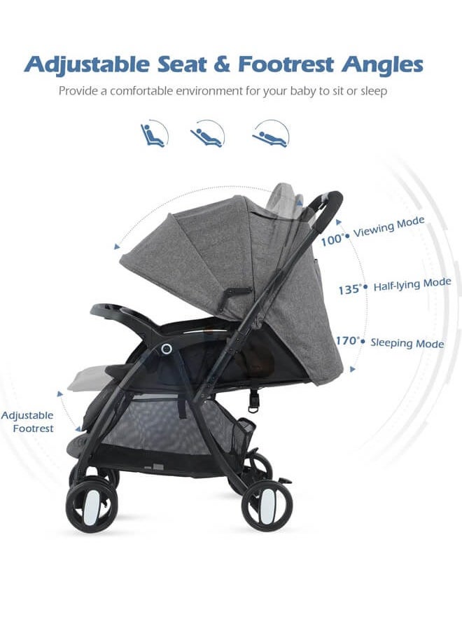 Riolio - Two-Way Baby Stroller | Excellent Shock Absorber | Front and Parent Facing | Large Canopy and Seat | 5-Point Harness | Cup Holder | Large Basket | Quick Folding | 0-36 Months |Grey - Image 1
