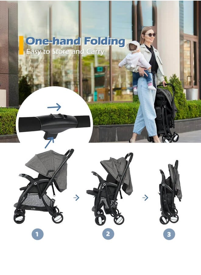 Riolio - Two-Way Baby Stroller | Excellent Shock Absorber | Front and Parent Facing | Large Canopy and Seat | 5-Point Harness | Cup Holder | Large Basket | Quick Folding | 0-36 Months |Grey - Image 1