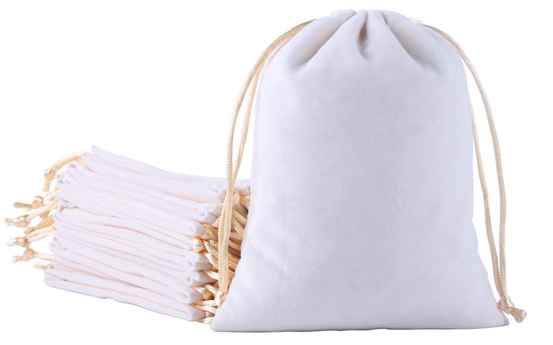 Sansam Large Velvet Drawstring Gift Bag – 10pcs Jewelry & Accessory Pouch for Bracelets, Necklaces & Gifts, Tarot Rune Bags, Purse Storage Bags, Cream - Image 1
