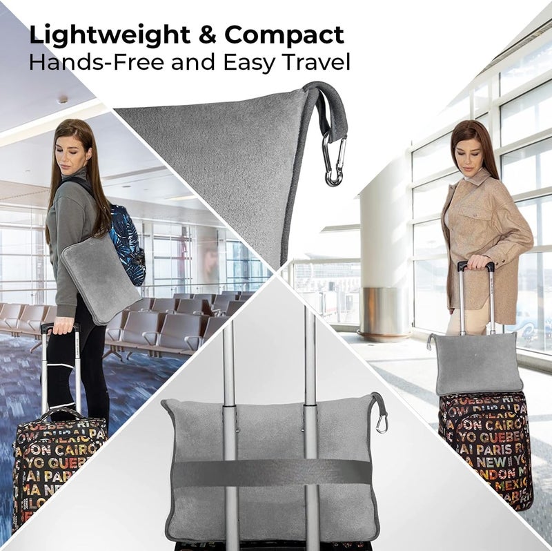 Khazna Premium Soft Travel Blanket Pillow, Airplane Flight Blanket throw in Soft Bag Pillow case with Hand Luggage Belt and Backpack Clip Compact Pack Large Blanket for Travel Grey Color - Image 4