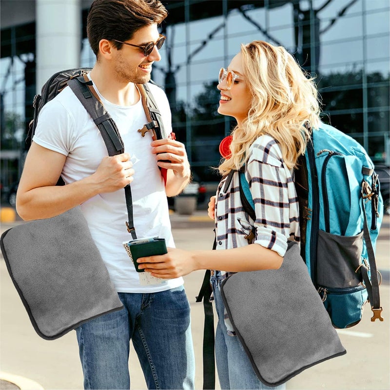 Khazna Premium Soft Travel Blanket Pillow, Airplane Flight Blanket throw in Soft Bag Pillow case with Hand Luggage Belt and Backpack Clip Compact Pack Large Blanket for Travel Grey Color - Image 5