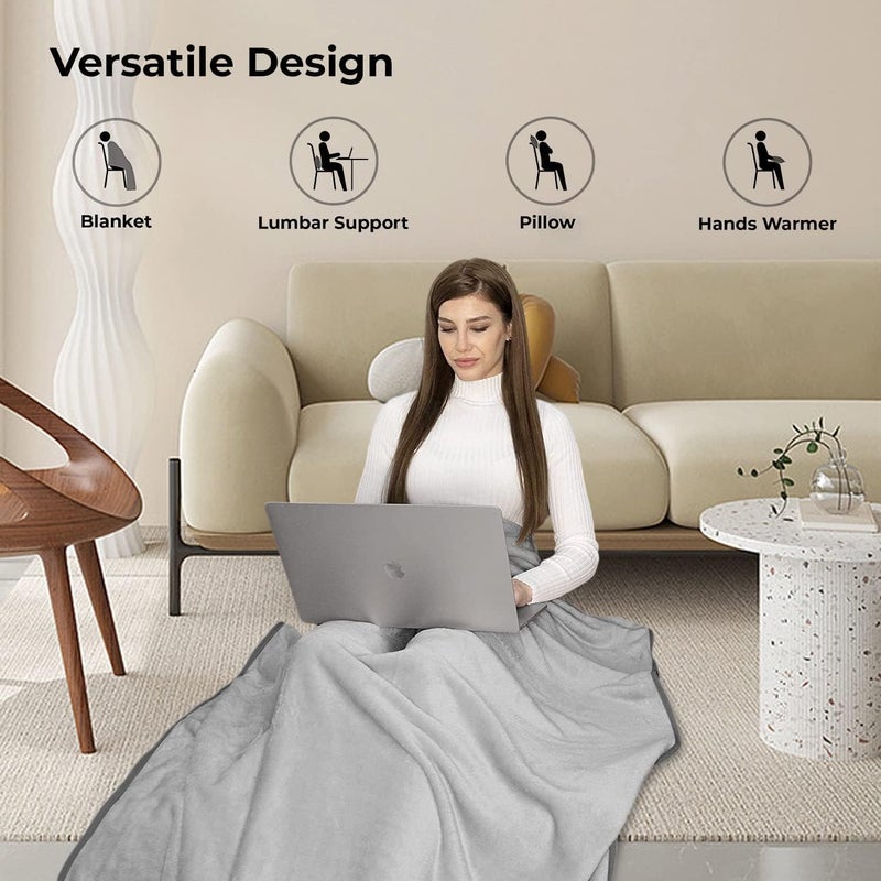 Khazna Premium Soft Travel Blanket Pillow, Airplane Flight Blanket throw in Soft Bag Pillow case with Hand Luggage Belt and Backpack Clip Compact Pack Large Blanket for Travel Grey Color - Image 3