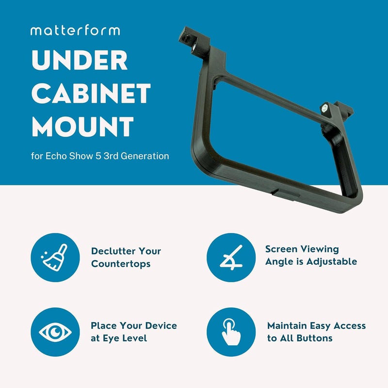 matterform Echo Show 5 3rd Gen Under Cabinet Kitchen Mount Bracket for Amazon Alexa Devices | Compatible with 3rd Gen 2023 Model | All Hardware Included (Black) - Image 3