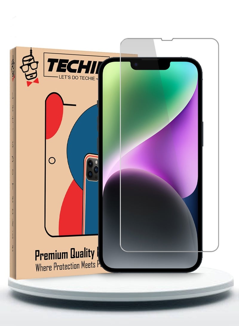 Techie HD Tempered Glass Screen Protector for Apple iPhone 14 - Anti Reflection Anti Bubbles 9H Hardness 0.33 mm Rounded Edges Easy Installation  - Image 1