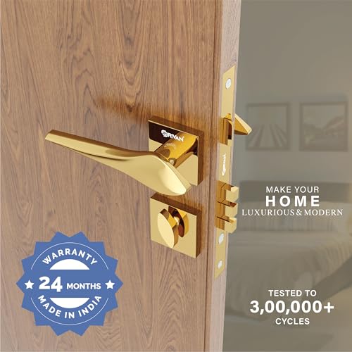 GRIVAN Premium Heavy Duty Door Locks for Main Door, Mortise Door Lock Set with 3 Brass Keys, Bedroom Door Lock, Handle Lock for Home/Office/Hotel (Gold Finish) | 2 Years Warranty - Image 2