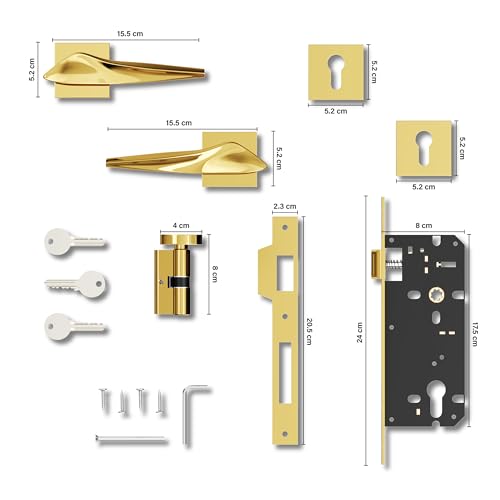 GRIVAN Premium Heavy Duty Door Locks for Main Door, Mortise Door Lock Set with 3 Brass Keys, Bedroom Door Lock, Handle Lock for Home/Office/Hotel (Gold Finish) | 2 Years Warranty - Image 5