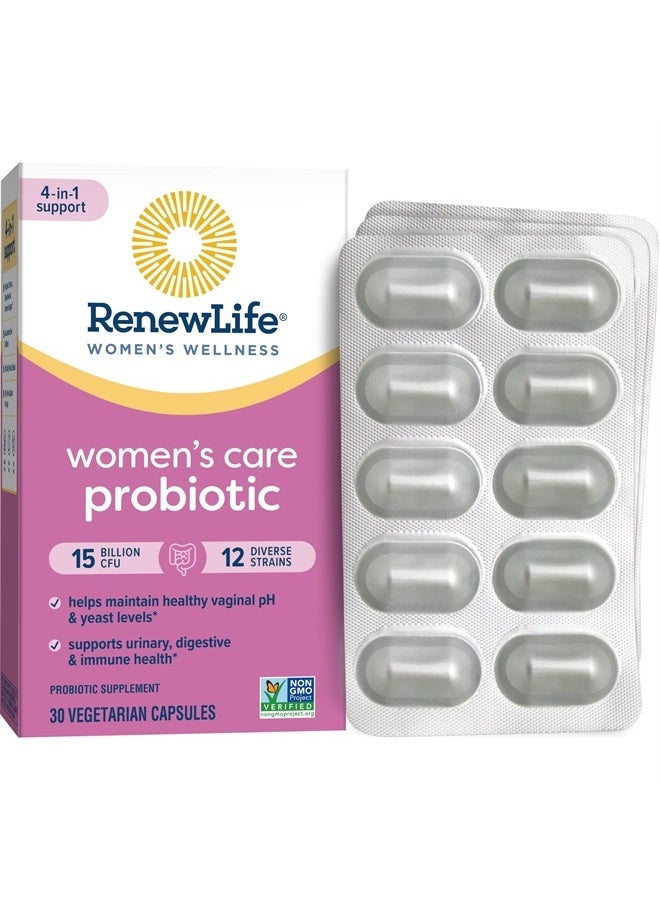 Renew Life بروبيوتيك للنساء، 15 مليار وحدة تشكيل مستعمرات مضمونة، مكمل بروبيوتيك لصحة الجهاز الهضمي، المهبلية والمناعة، مستقر على الرف، خالي من الصويا، الألبان والجلوتين، 30 كبسولة - Image 1