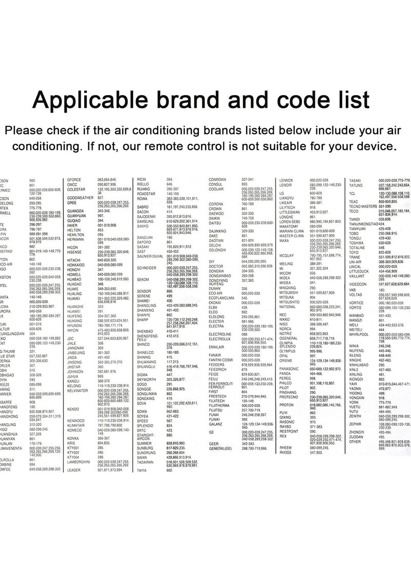Generic K-1028E Universal A/C Air Conditioner Remote Control for LG Gree Midea Toshiba Haier Daikin Hitachi Sharp Panasonic Samsung Sanyo Hisense Fujitsu Whirlpool Bosch and More Than 1000 Brands  - Image 3
