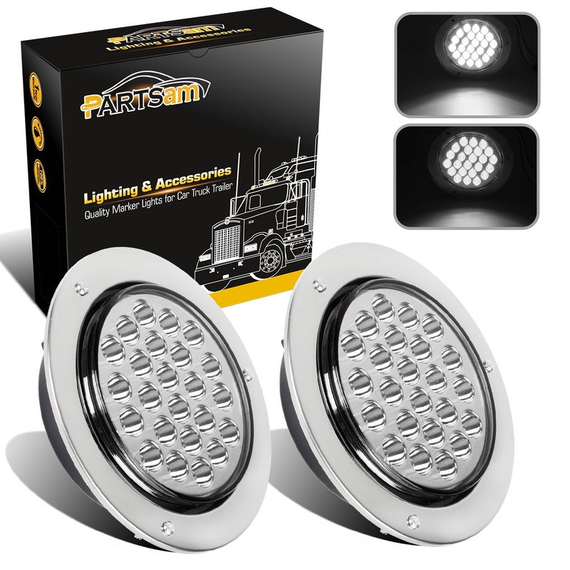 بارتسام 2 قطعة 4" ضوء LED دائري أبيض 24 شاحنة مقطورة ضوء عكسي احتياطي ضوء تشغيل + كروم/سلك