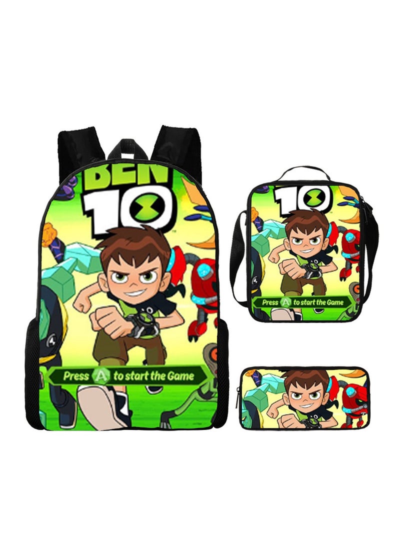 SKT Shiketro Ben 10 Backpack Student Schoolbag Anime Cartoon Backpack Backpack 29*16*42CM + Shoulder Bag 19*6*23CM + Pen Bag 24*7*11CM Three-piece Set - Image 1