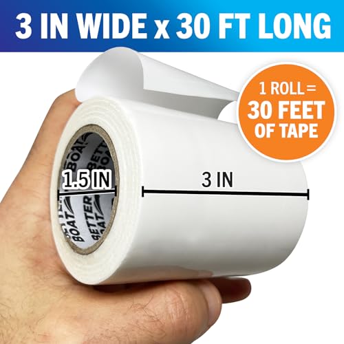 Better Boat شريط إصلاح لأغطية القوارب القماشية، خيام القماش، المخيمات القابلة للنفخ، مظلات RV، الأقمشة، الأغطية، قمم بيميني، الأشرعة، مجموعة إصلاح مرتبة الهواء، 30 قدم × 3 بوصة، فينيل أبيض ثقيل مقاوم للماء - Image 5